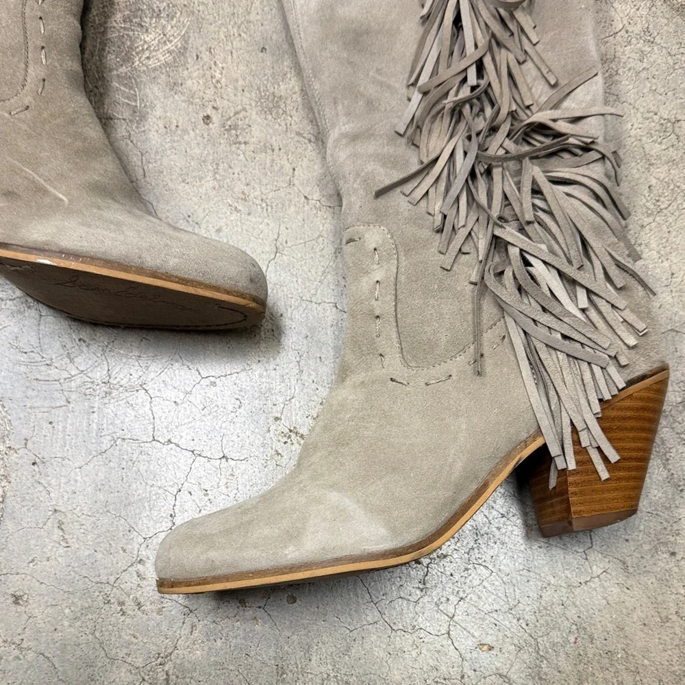 * Sam Edelman Over the Knee Fringe Boots - Gray